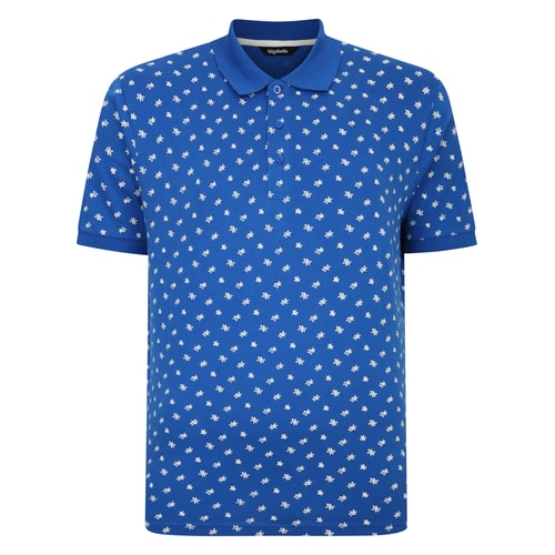 Bigdude – Poloshirt mit durchgehendem Blumendruck, Königsblau, Tall